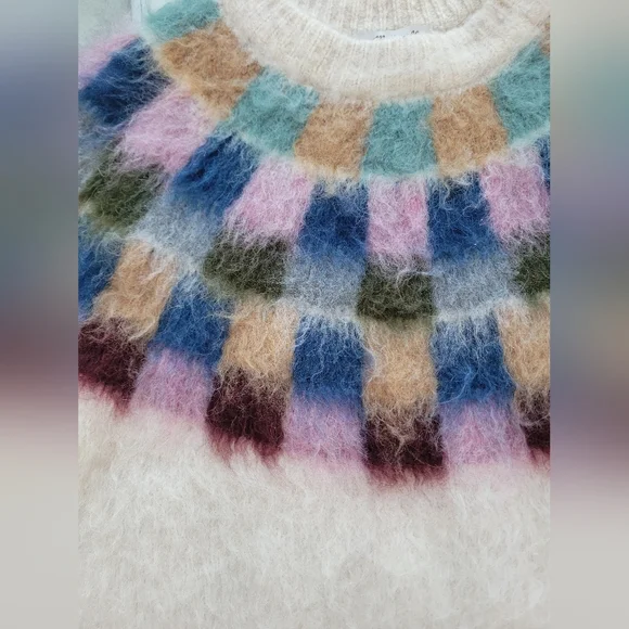 Madewell Brushed Checkerboard Fair Isle Sweater Size Small - Picture 2 of 7